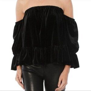 MISA Los Angeles Black Velvet Off Shoulder Blouse Ruffle XSmall